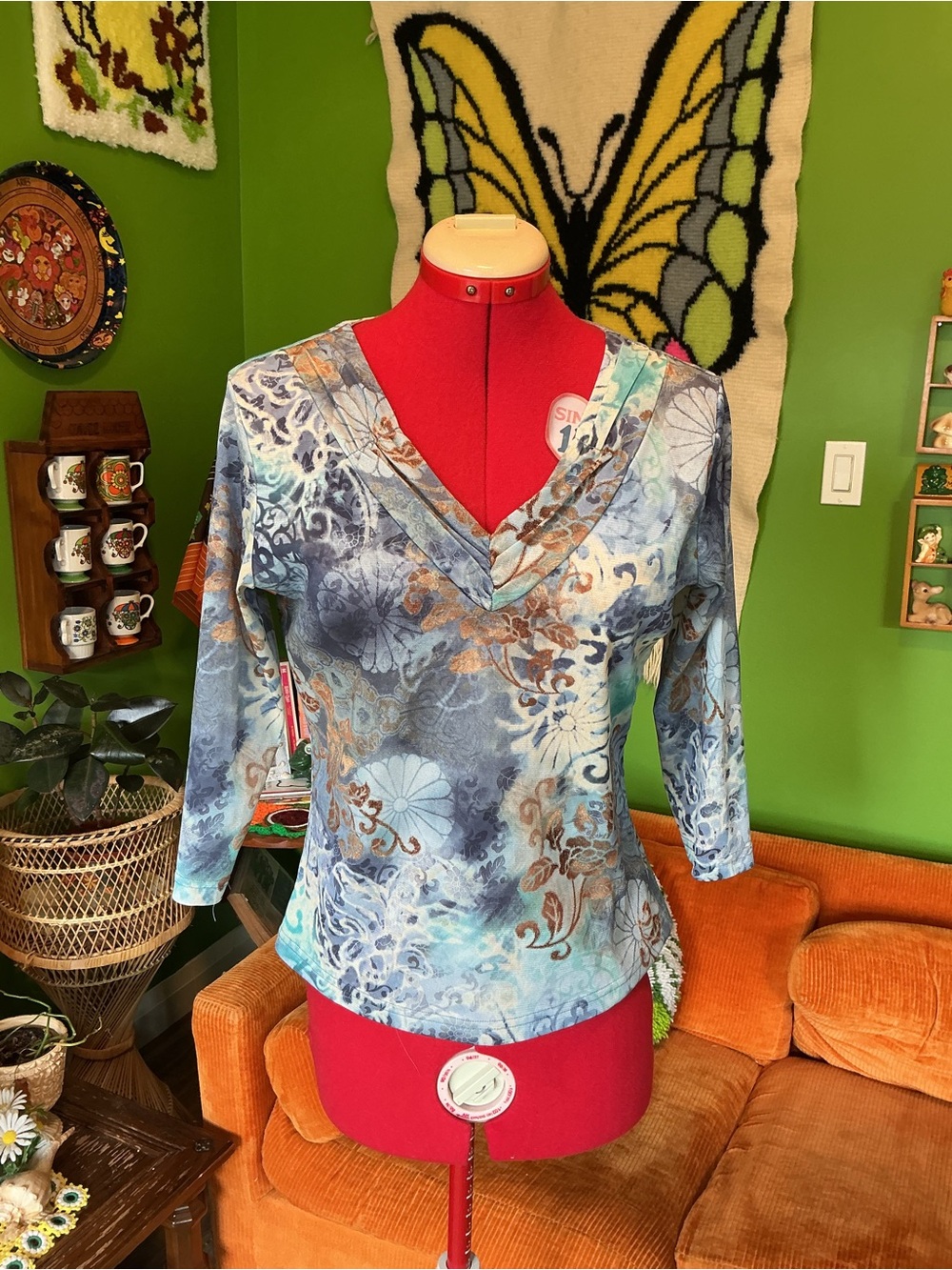 Blue Floral V-Neck Women’s Top
